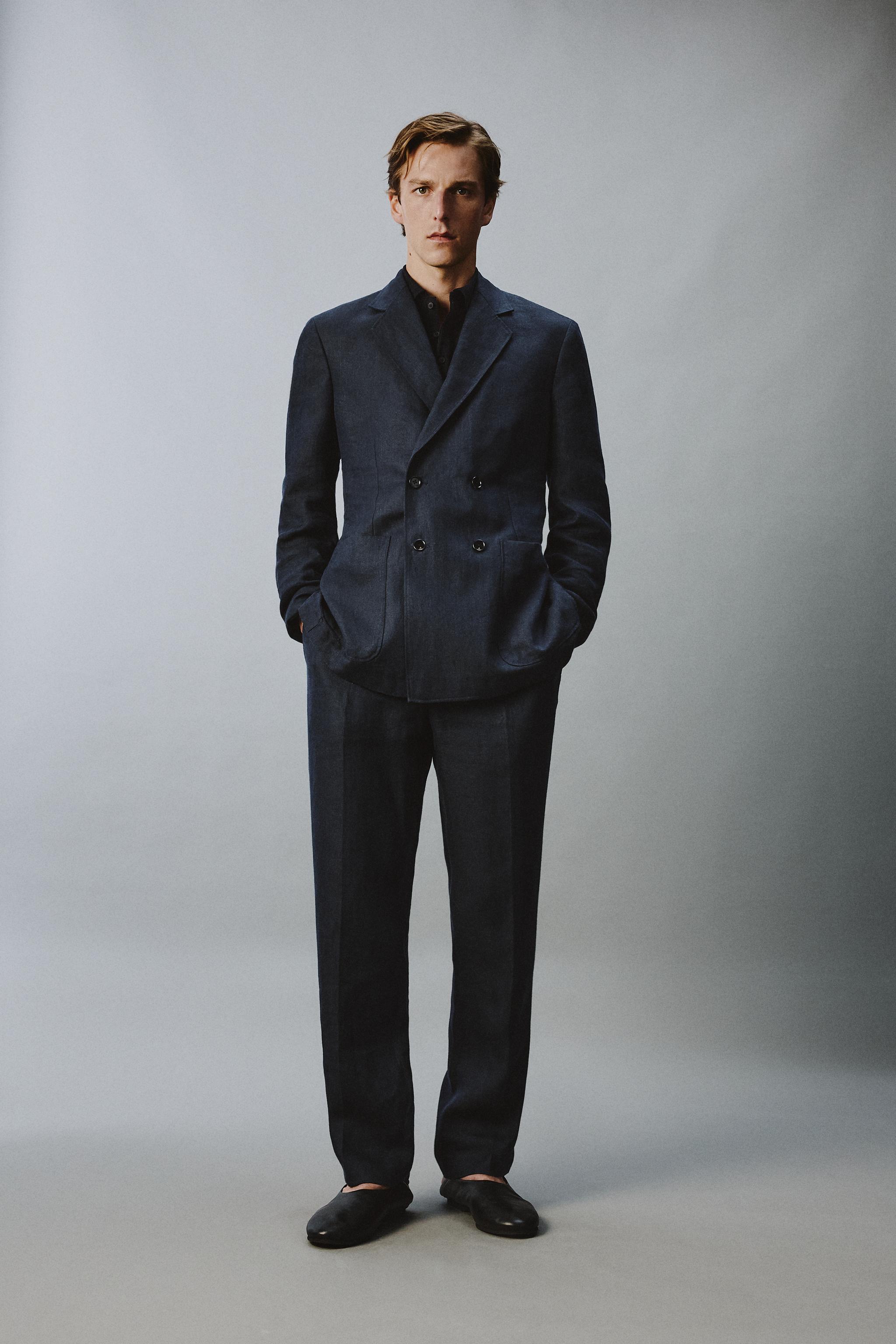 100% LINEN HERRINGBONE SUIT PANTS